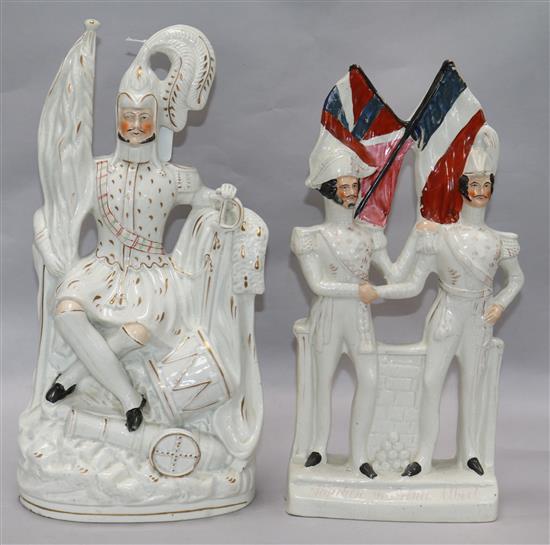 Two 19th century Staffordshire flatbacks of Napoleon and Prince Albert and a Scottish military leader